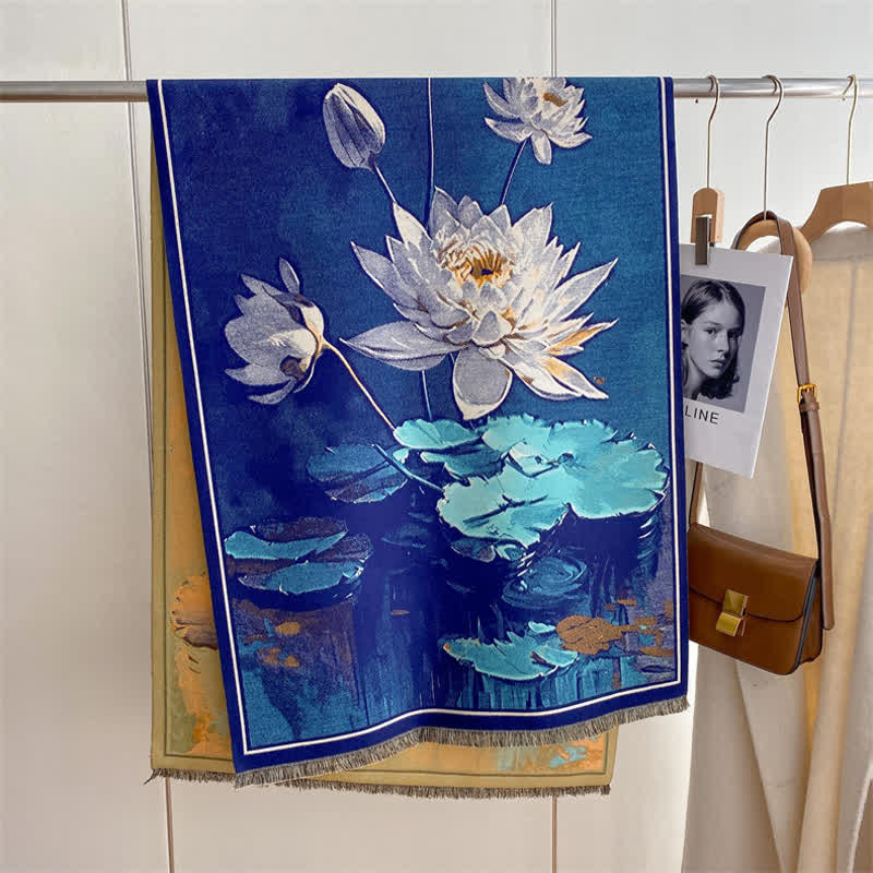 Écharpe épaisse à motif de peinture à l'huile pour femme avec magnifique scène