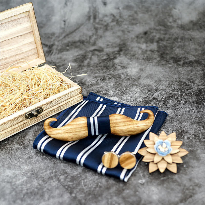 Lot de 4 nœuds papillon en bois Burlywood Moustache pour homme