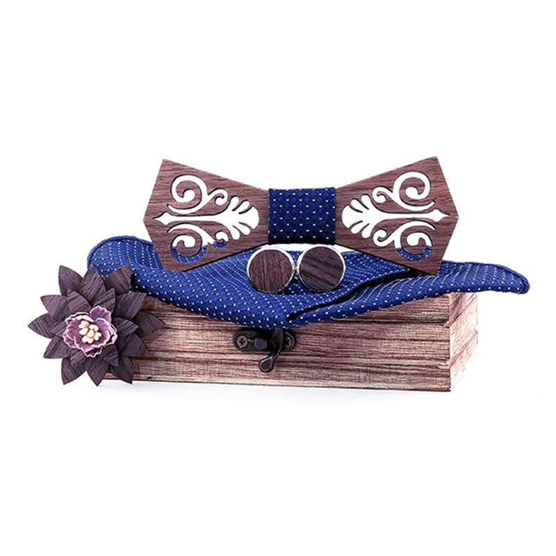 Lot de 4 nœuds papillon en bois à motif de fleurs creuses pour hommes