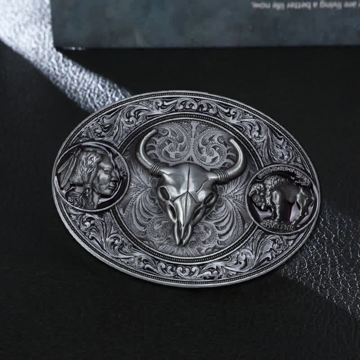 Ceinture en cuir à boucle pour homme avec tête de mort typiquement occidentale
