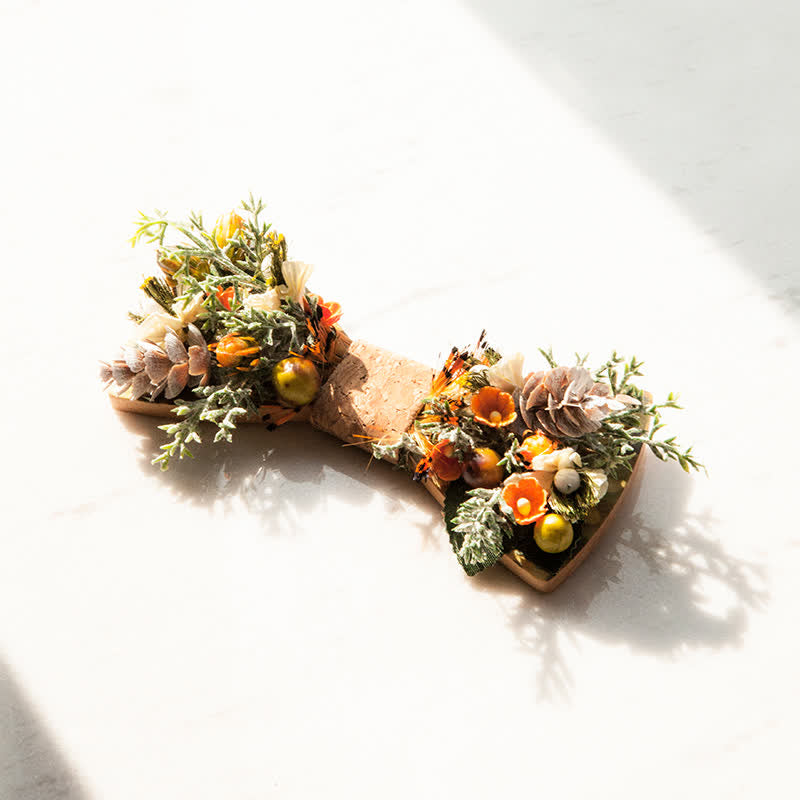 Nœud papillon en bois pour homme avec bouquet d'orangers forestiers