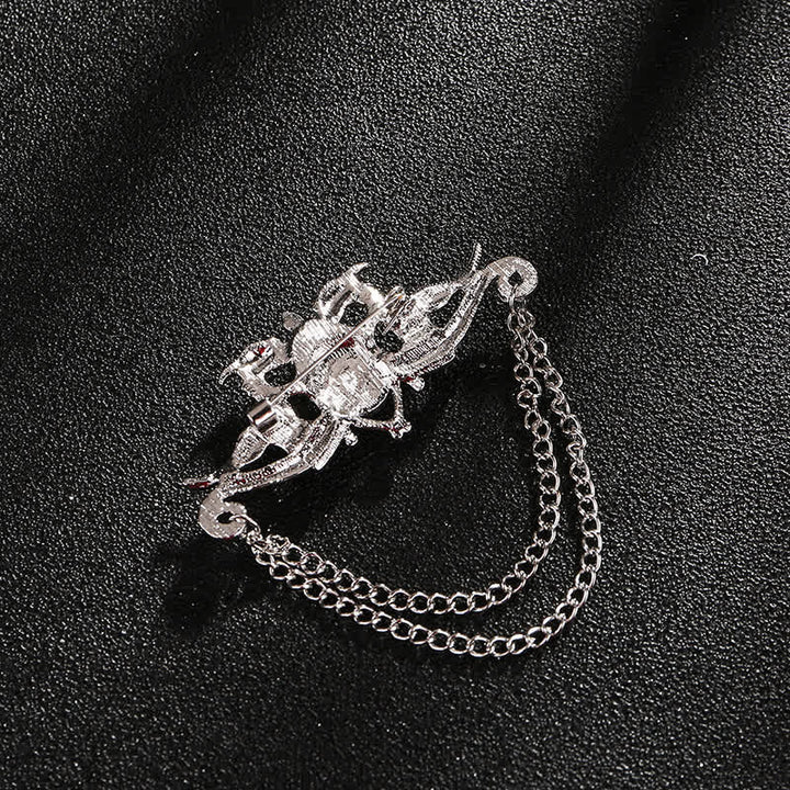 Broche à pampilles en cristal et dragon vintage pour homme