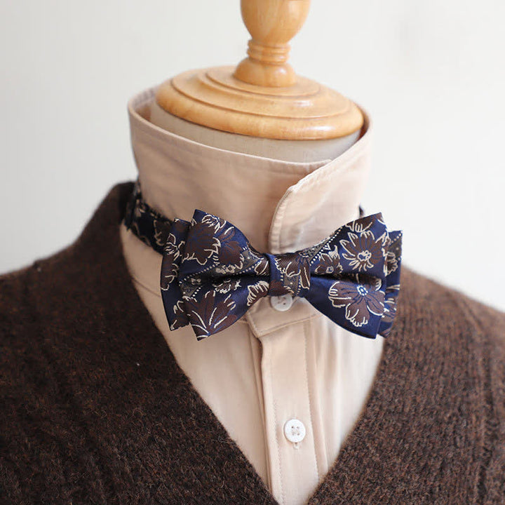 Nœud papillon rétro à motifs floraux et feuilles pour homme