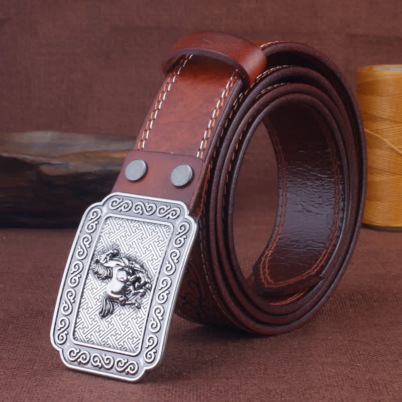 Ceinture en cuir de cheval argenté ethnique pour homme avec motif cowboy