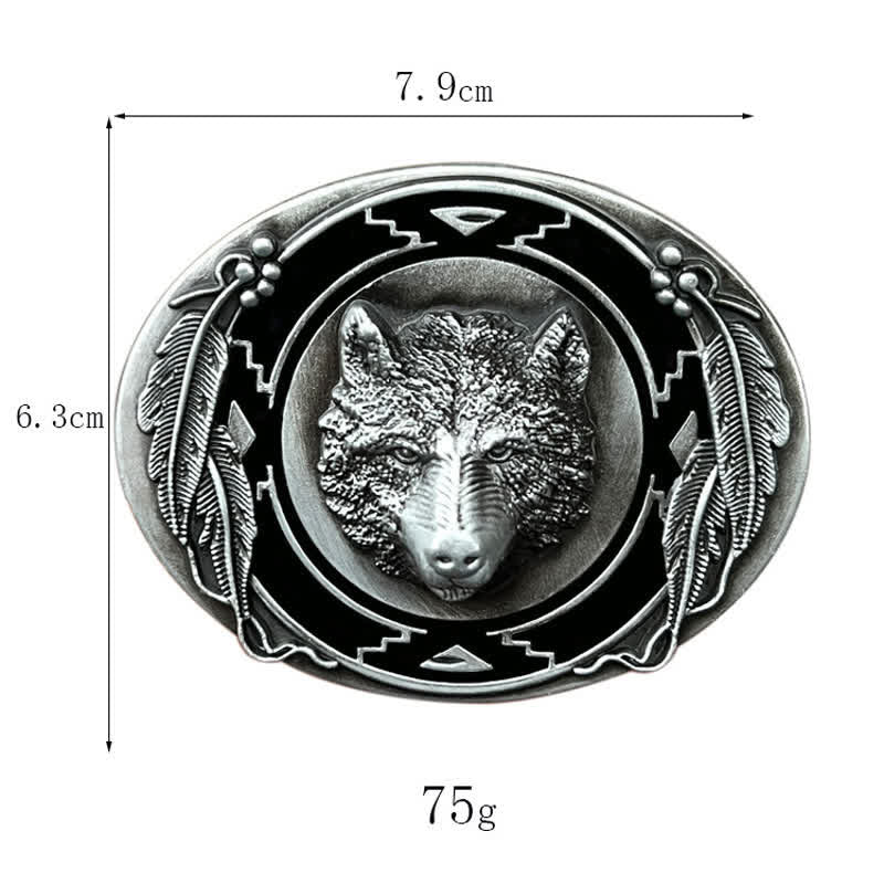 Ceinture en cuir à boucle pour homme avec tête de loup vive