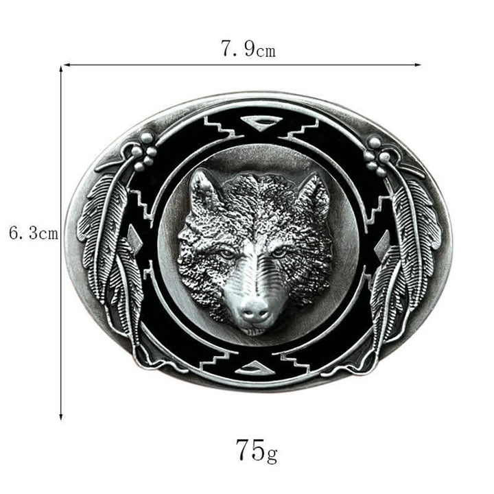 Ceinture en cuir à boucle pour homme avec tête de loup vive