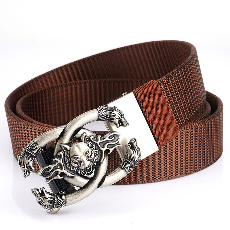 Ceinture en nylon pour homme avec loups féroces en flammes