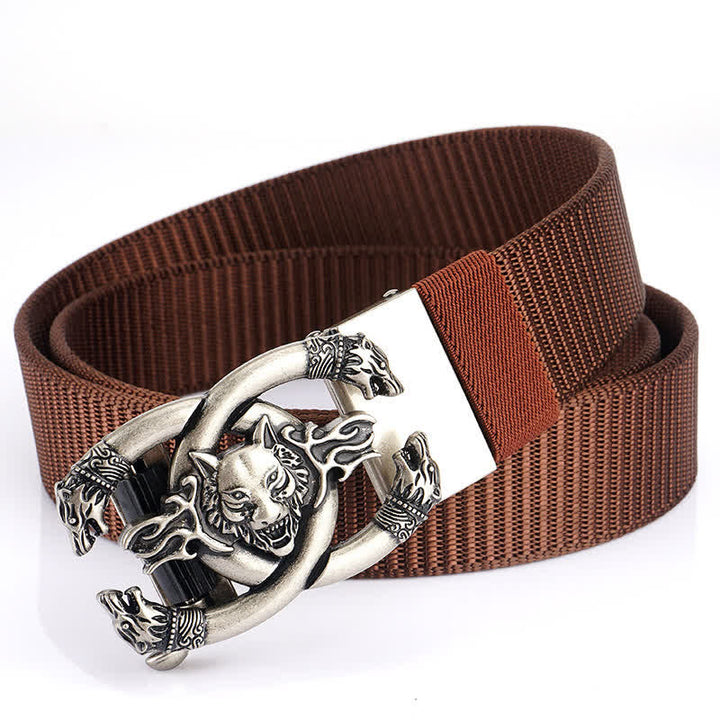 Ceinture en nylon pour homme avec loups féroces en flammes