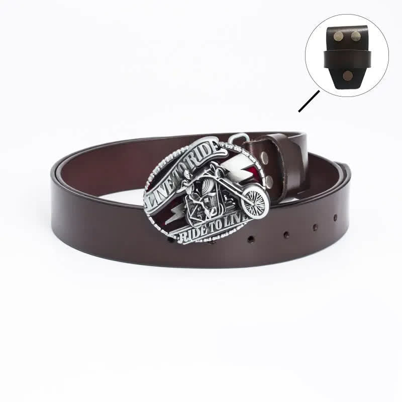 Ceinture en cuir pour homme avec tête de mort et squelette de motard