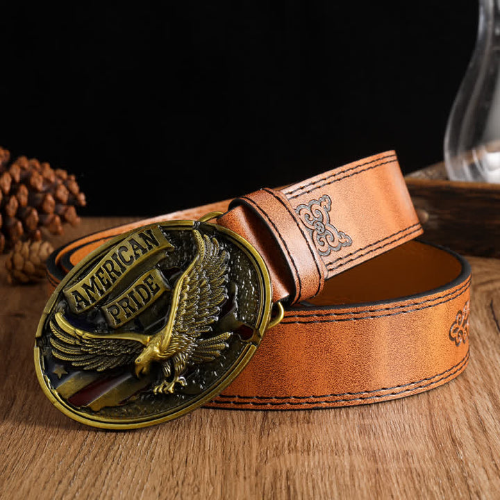 Ceinture en cuir pour homme avec motif aigle à tête blanche American Pride