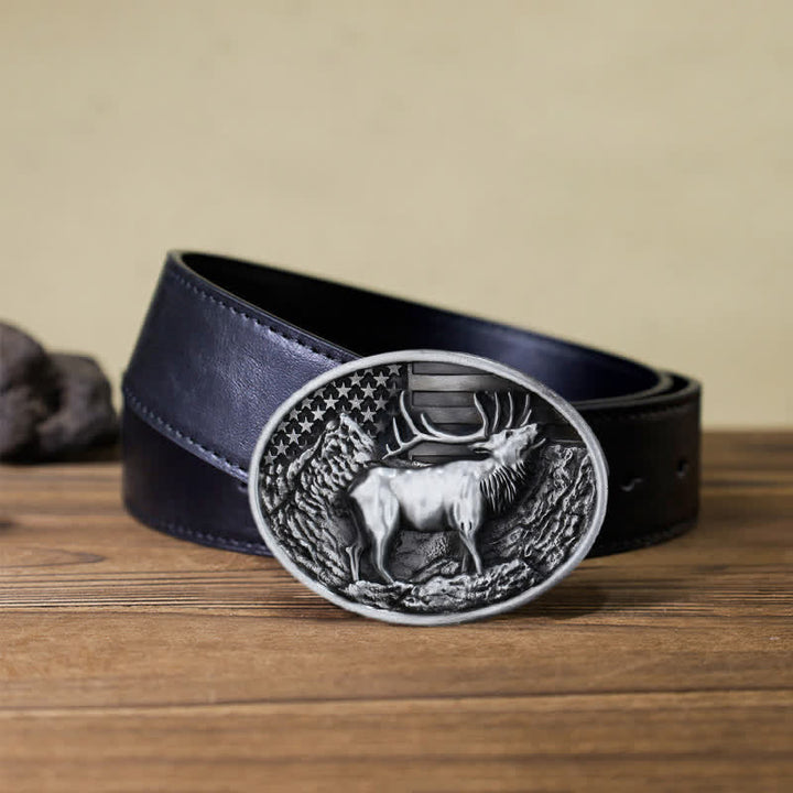 Ceinture en cuir à boucle pour homme avec drapeau américain et élan