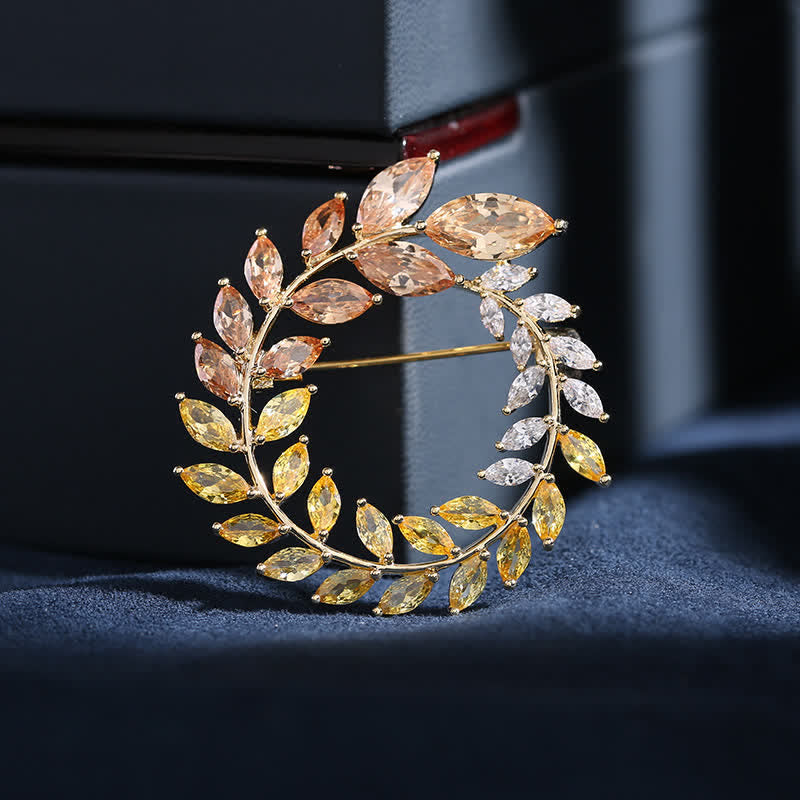 Broche en zircon doré pour femme avec feuilles de blé