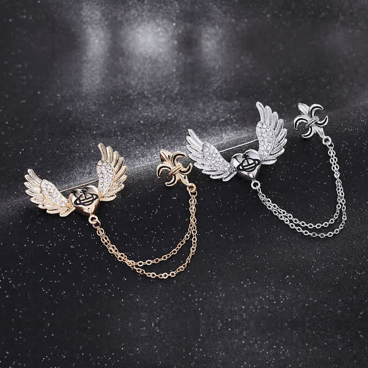 Broche chaîne en forme d'ailes d'ange en forme de cœur pour homme
