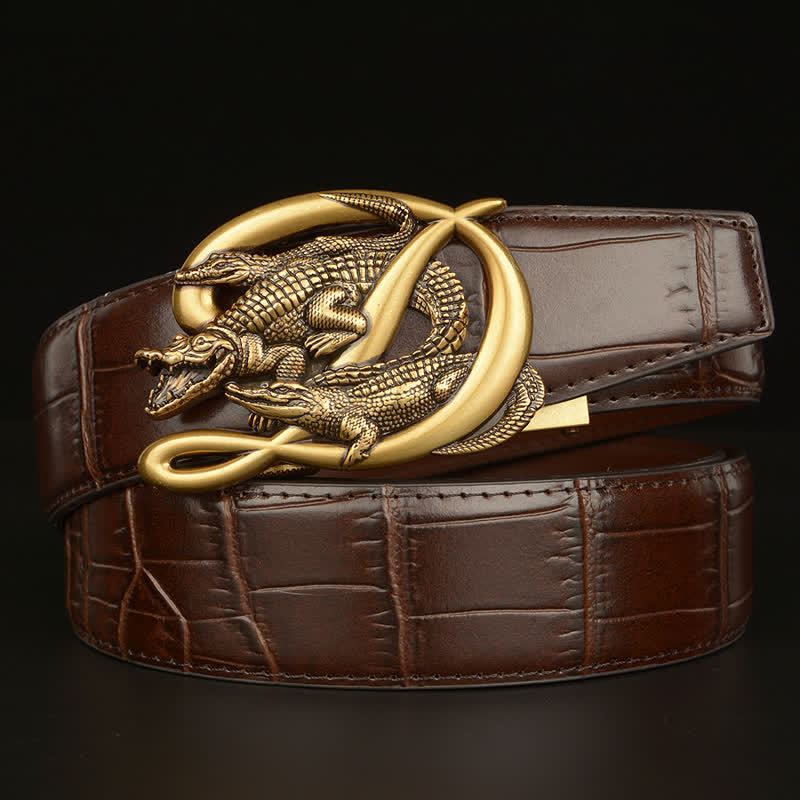 Ceinture en cuir à motif alligator avec boucle en crocodile pour homme