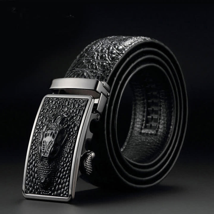 Ceinture en cuir à boucle en forme de tête d'alligator exotique pour homme