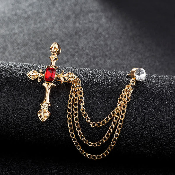 Broche classique en chaîne et cristal pour homme - Or et rouge - image 7
