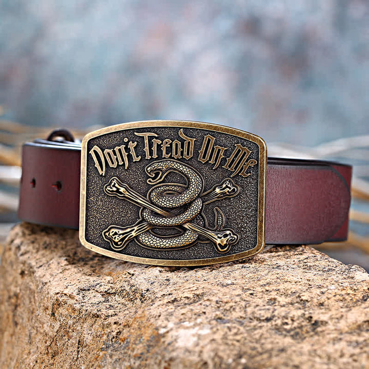 Ceinture en cuir à boucle pour homme, motif tête de mort et serpent à sonnette