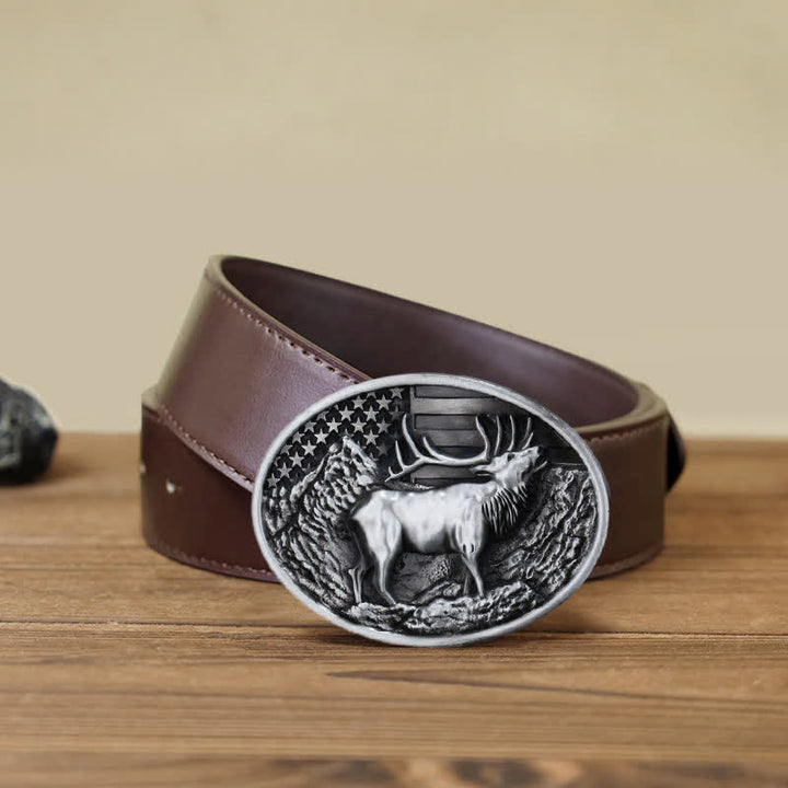 Ceinture en cuir à boucle pour homme avec drapeau américain et élan