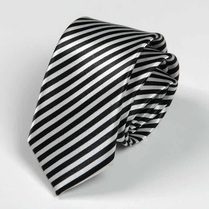Cravate rayée à petits carreaux noirs et blancs pour homme - Bande fine - image 9