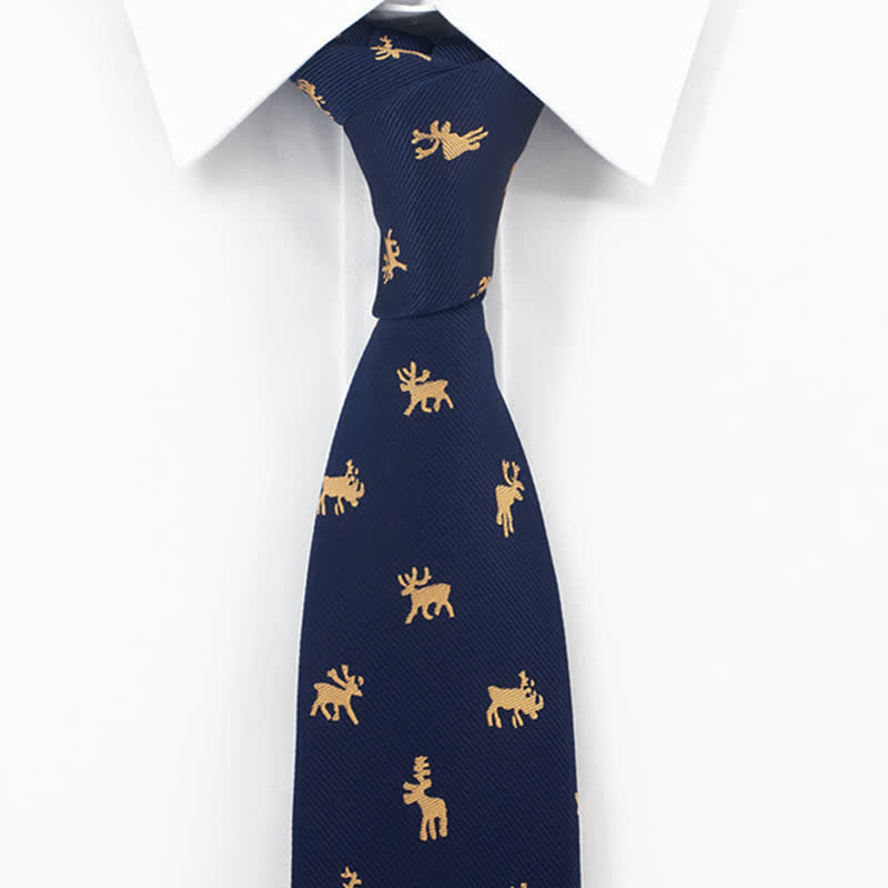 Cravate vintage pour homme avec motif d'élan bleu nuit