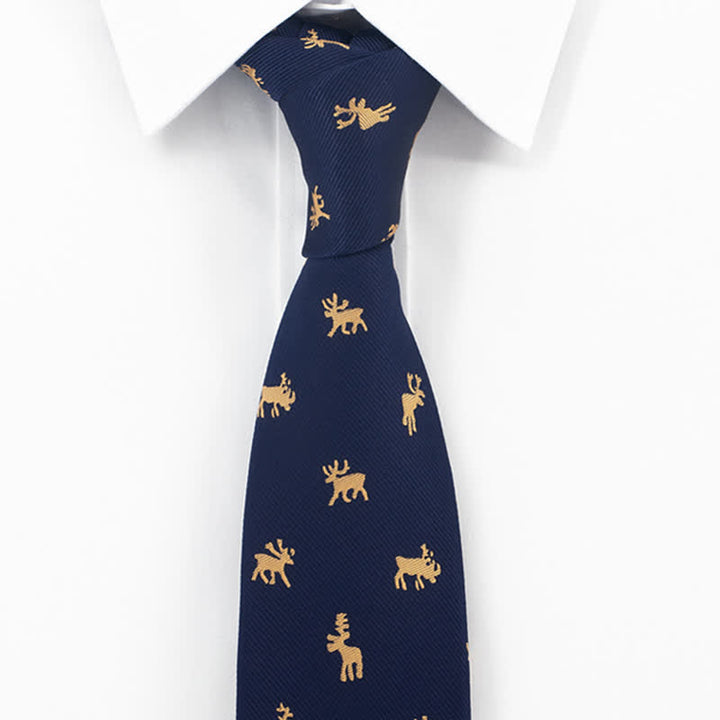 Cravate vintage pour homme avec motif d'élan bleu nuit