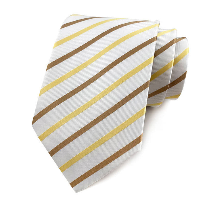 Cravate de bureau traditionnelle à rayures Repp pour homme - Or et Blanc - image 21