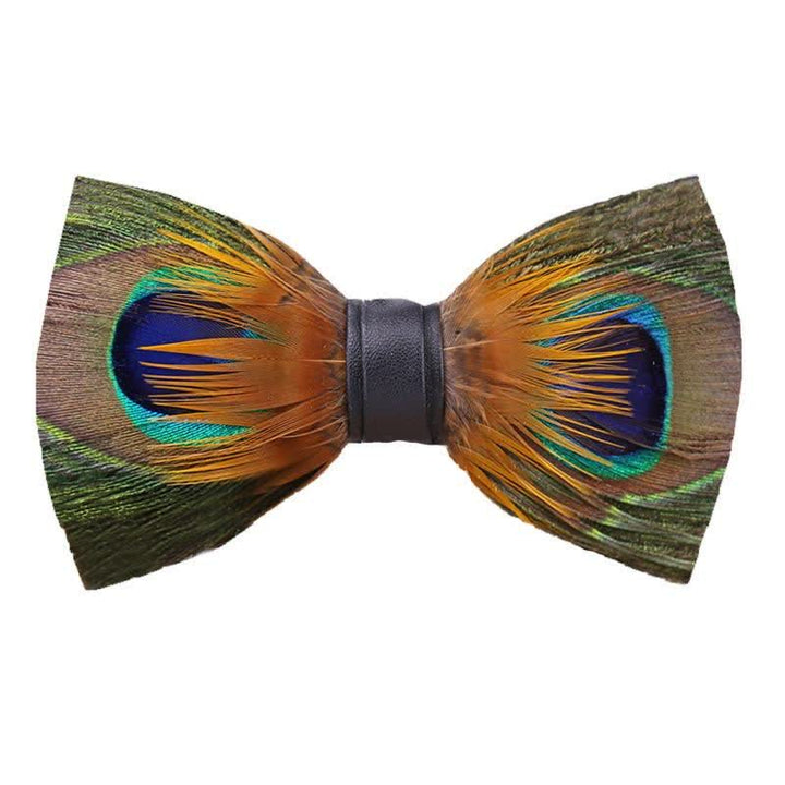 Nœud papillon en plumes de paon vert avec épingle à revers