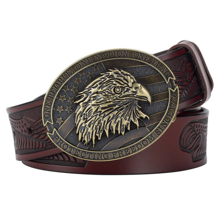 Ceinture en cuir à boucle pour homme avec tête d'aigle à tête blanche et drapeau américain