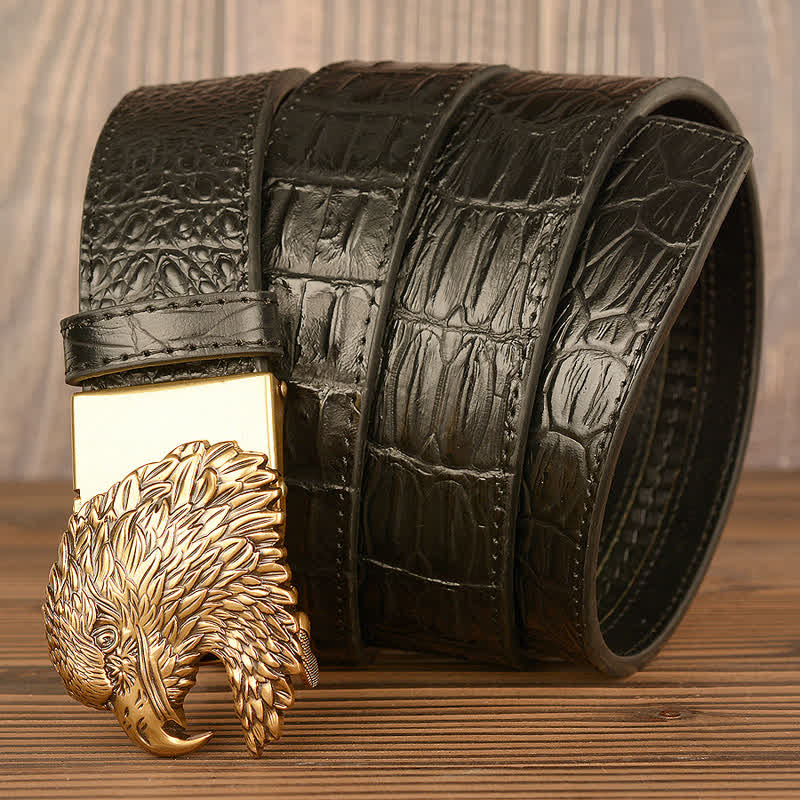 Ceinture en cuir gaufré crocodile tête d'aigle pour homme