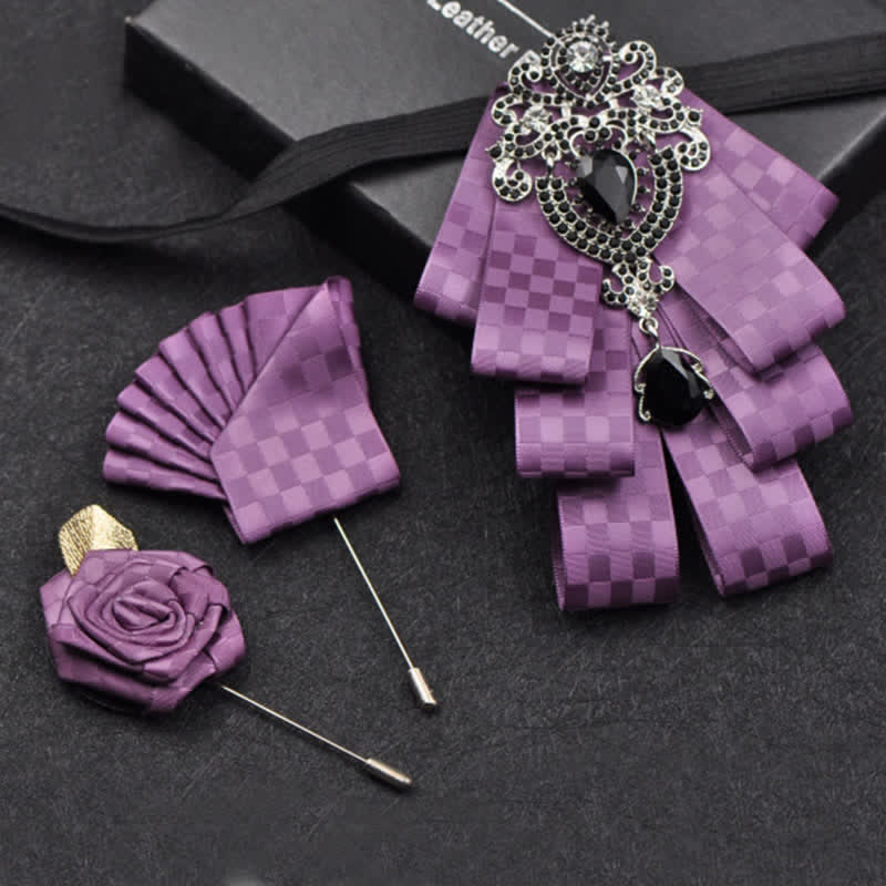 Ensemble de 3 nœuds papillon à carreaux noirs et strass