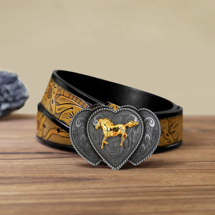 Ceinture en cuir à boucle triple en forme de cœur pour homme
