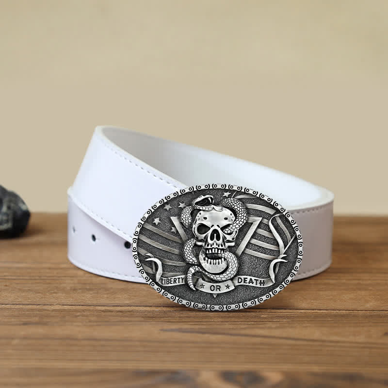 Ceinture en cuir à boucle tête de mort et serpent « Liberty or Death » pour homme