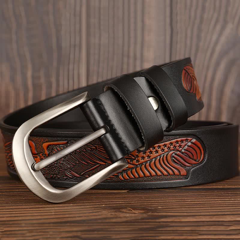 Ceinture en cuir à motif drapeau aigle en relief pour homme