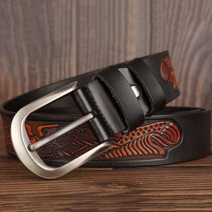 Ceinture en cuir à motif drapeau aigle en relief pour homme