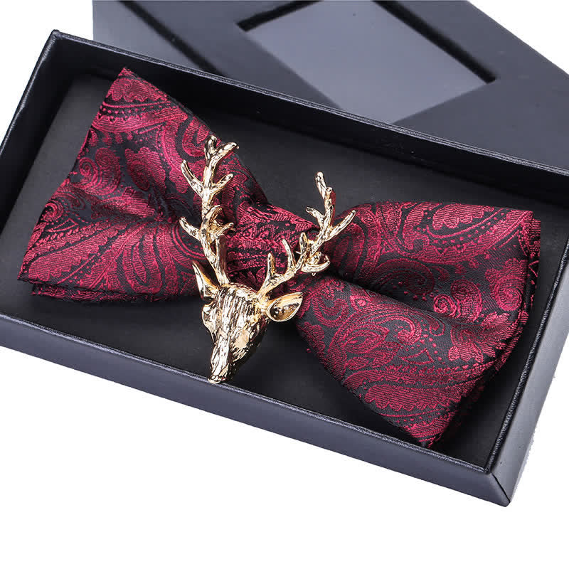 Nœud papillon pour homme avec motif cachemire et tête d'élan de Noël