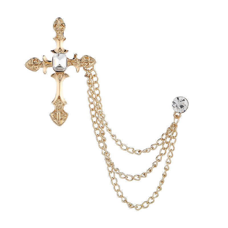 Broche classique en chaîne et cristal pour homme