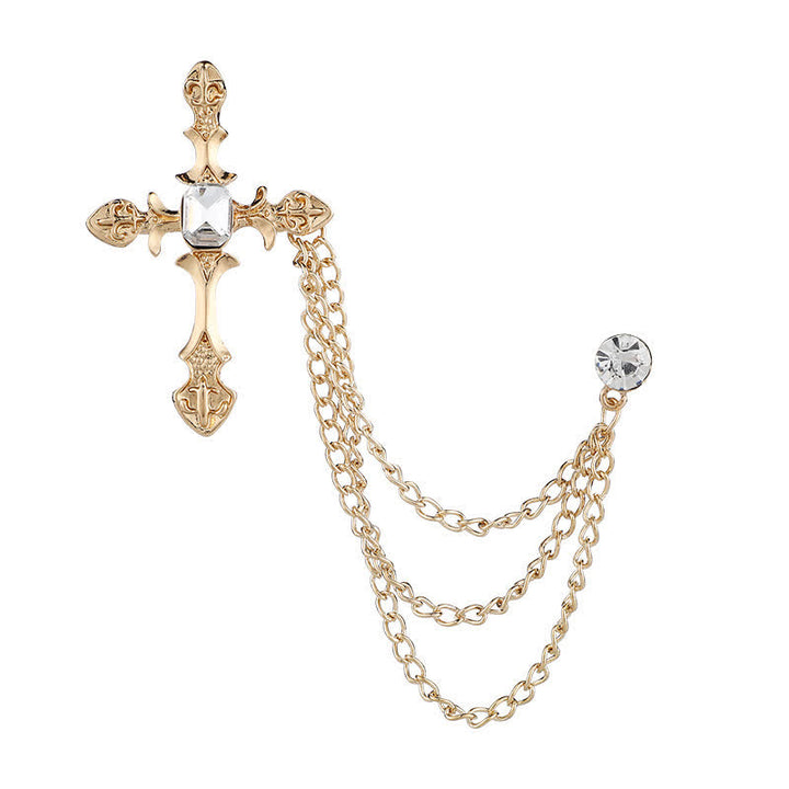 Broche classique en chaîne et cristal pour homme