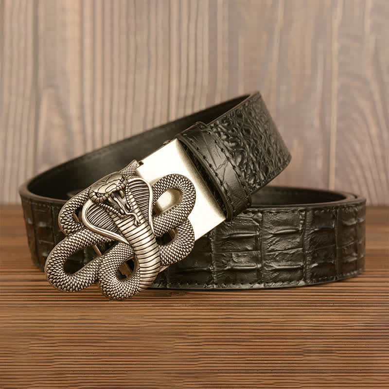 Ceinture en cuir à motif alligator cobra bouclé pour homme