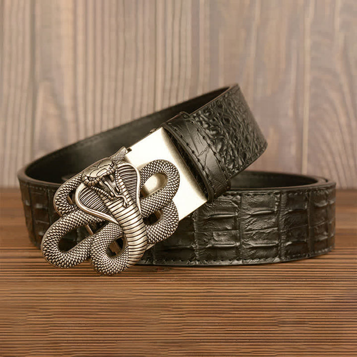 Ceinture en cuir à motif alligator cobra bouclé pour homme