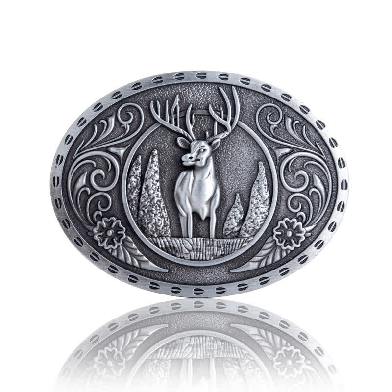 Ceinture en cuir à boucle ovale pour homme avec motif cerf forestier