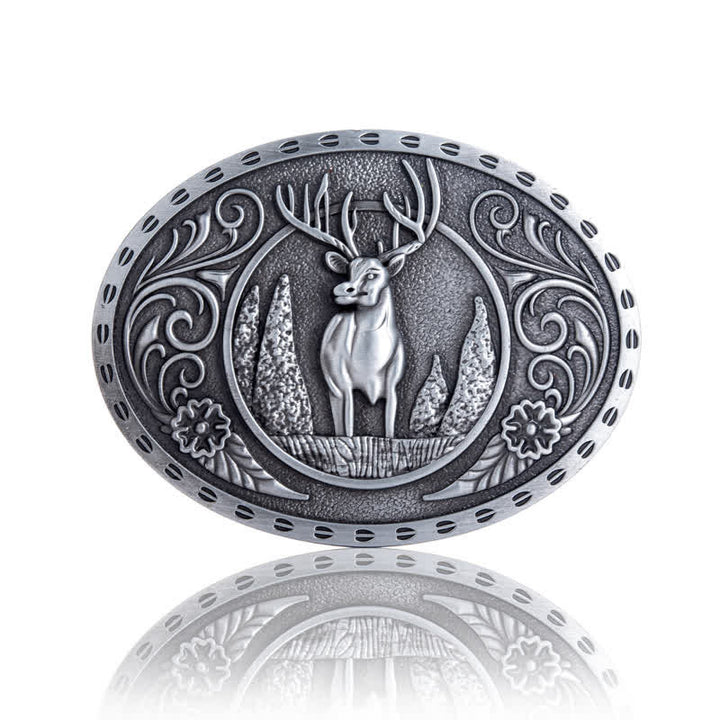 Ceinture en cuir à boucle ovale pour homme avec motif cerf forestier