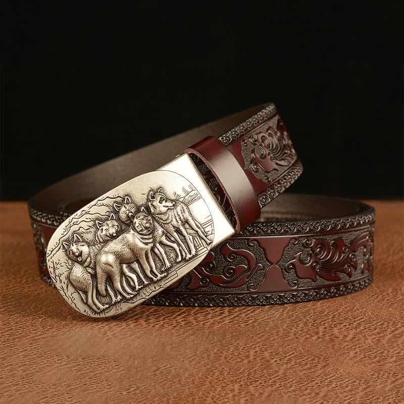 Ceinture en cuir pour homme avec motif rétro de loups
