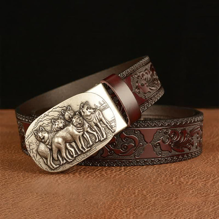 Ceinture en cuir pour homme avec motif rétro de loups