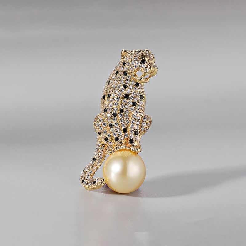Broche léopard pour homme sur perle - Or - image 4