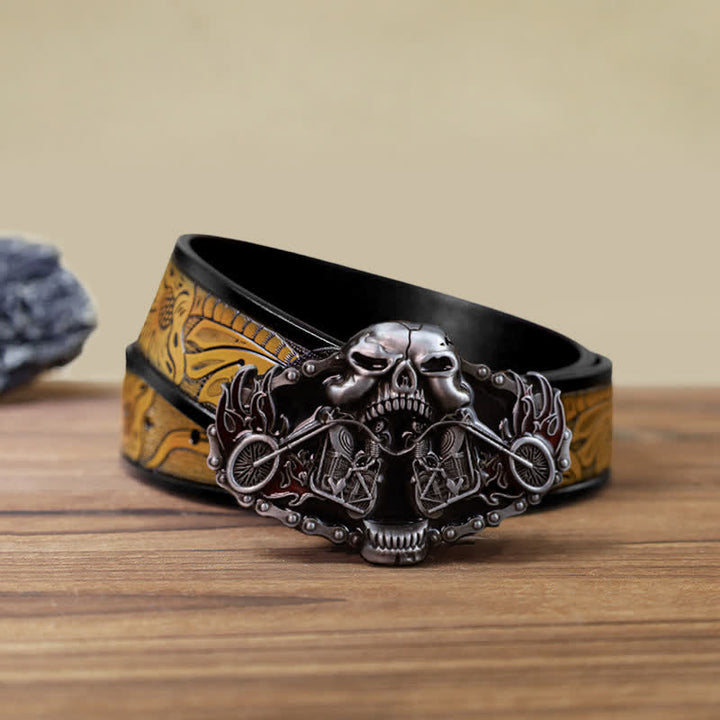 Ceinture en cuir à boucle tête de mort pour homme avec tête de mort et fantôme