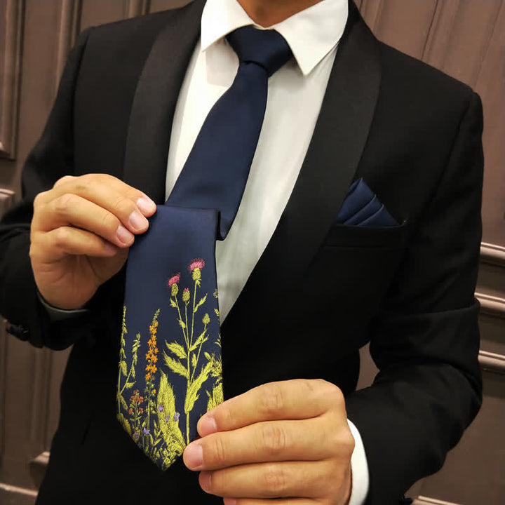 Cravate bleu marine pour homme au milieu de fleurs