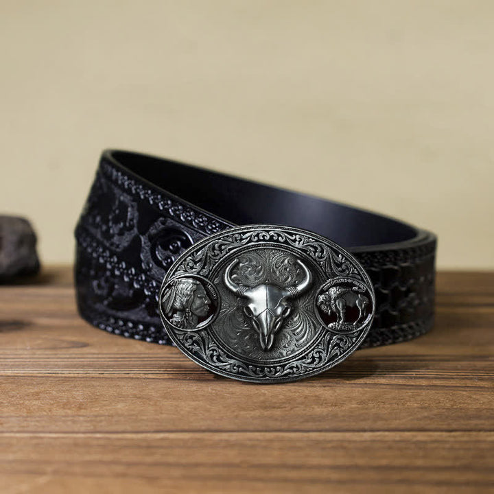 Ceinture en cuir à boucle pour homme avec tête de mort typiquement occidentale
