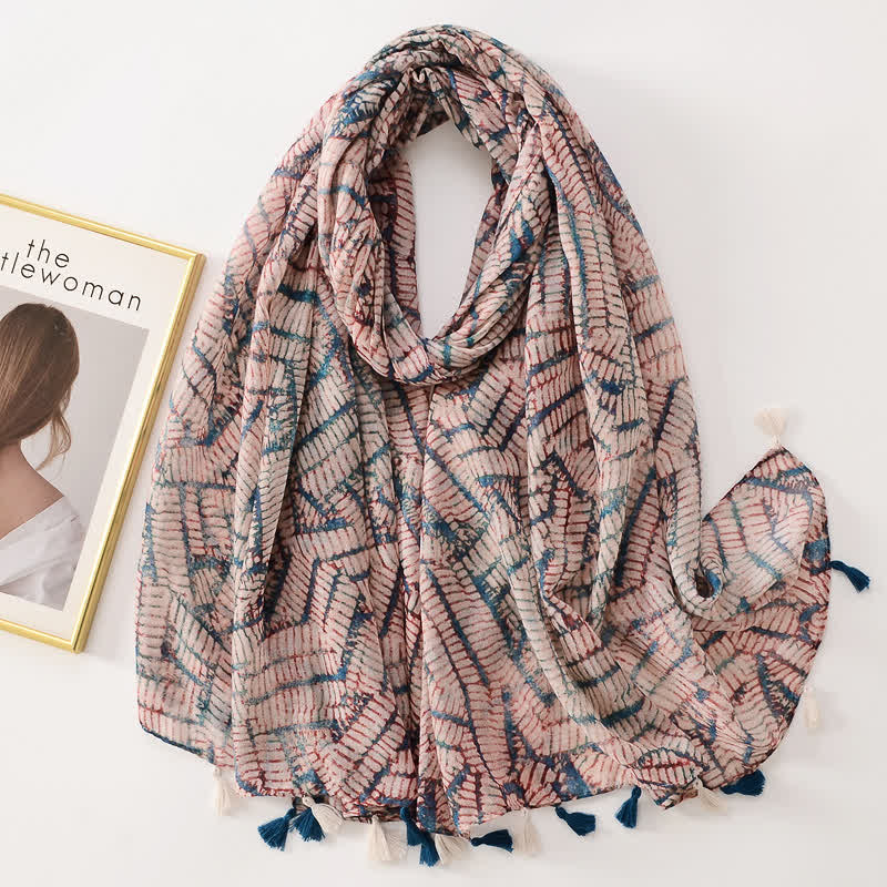 Écharpe fine à pompon et motif papillons floraux pour femme