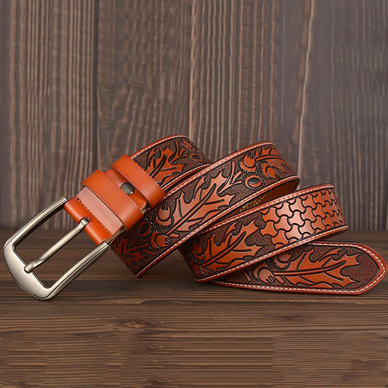 Ceinture en cuir à motif floral en relief pour homme
