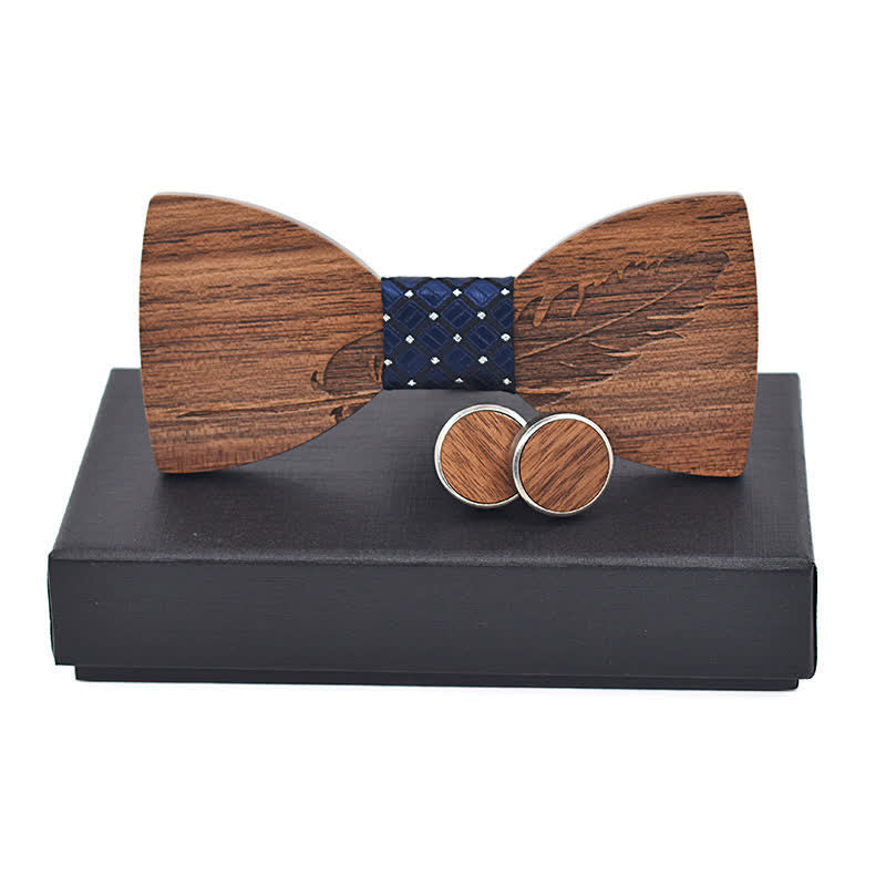 Lot de 2 noeuds papillon en bois gravés en plumes pour homme